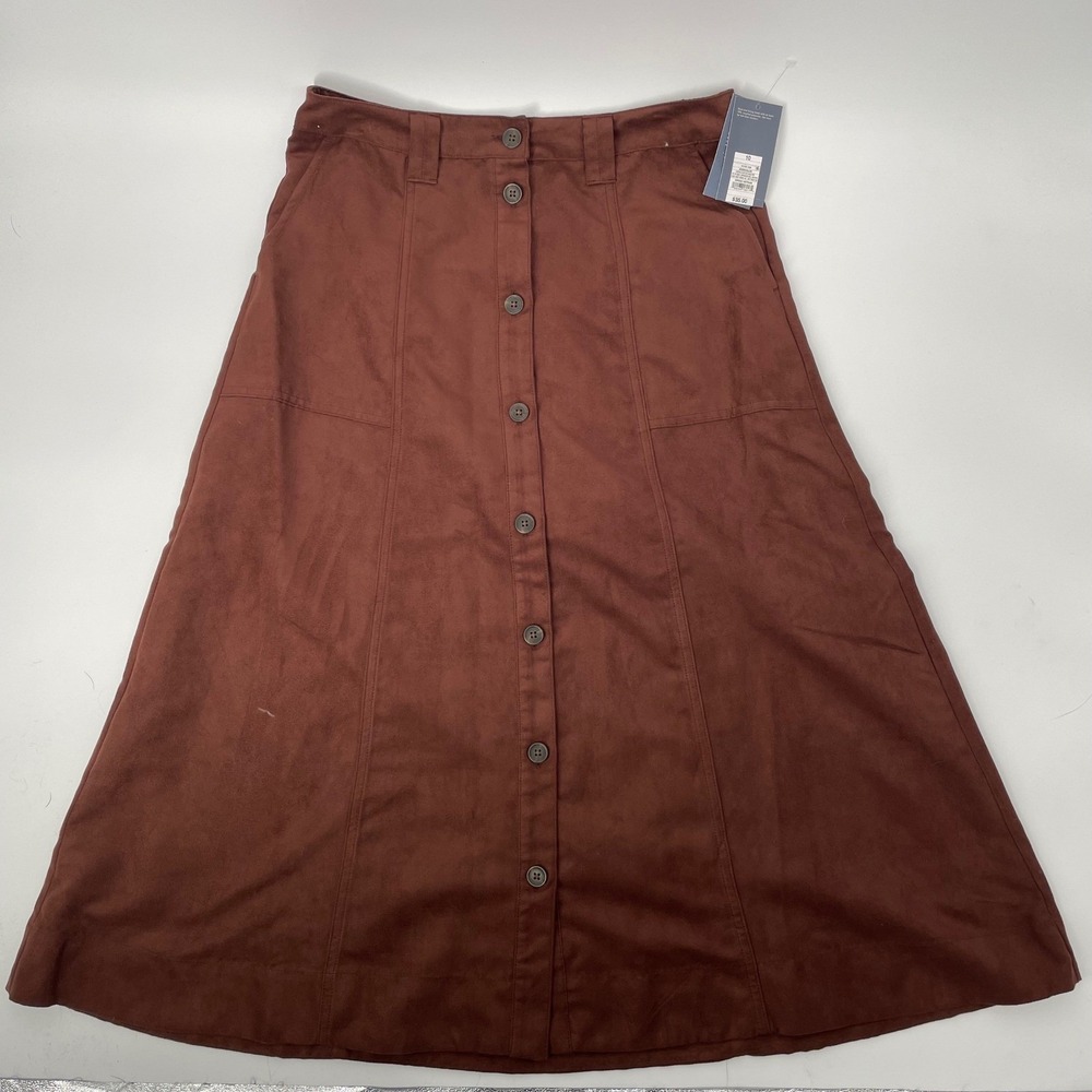 NWT Chocolate Brown Suede Button Front A-Line‎ Midi Skirt Size 10 Boho Western